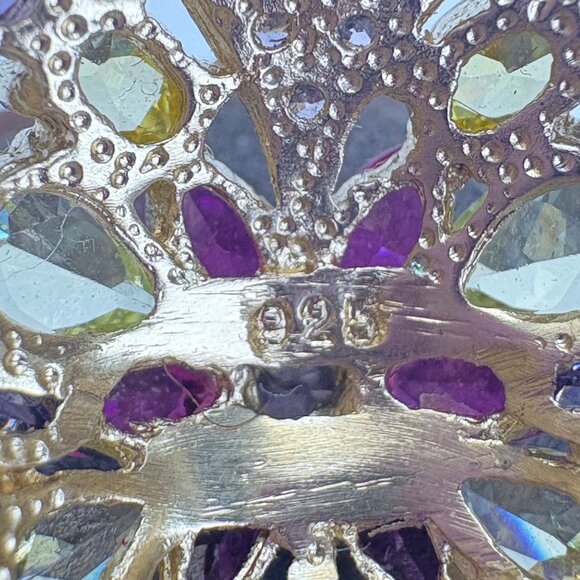 Gold Over sterling Silver 925 Citrine Amethyst CZ Butterfly Slide Pendant 1" L - Picture 6 of 9